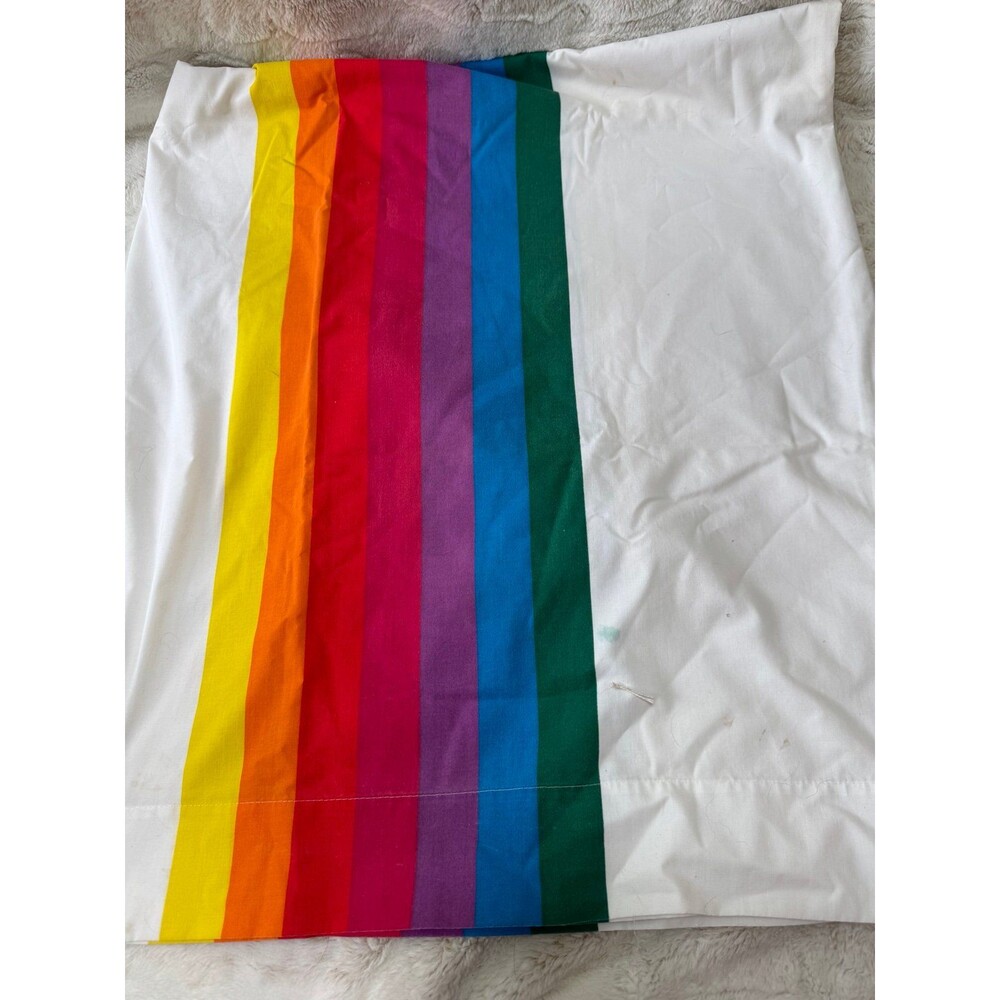 Vintage 1970's Wamsutta 'Tomorrow's Rainbow' Twin Flat ROYGBIV Stripes Polyblend